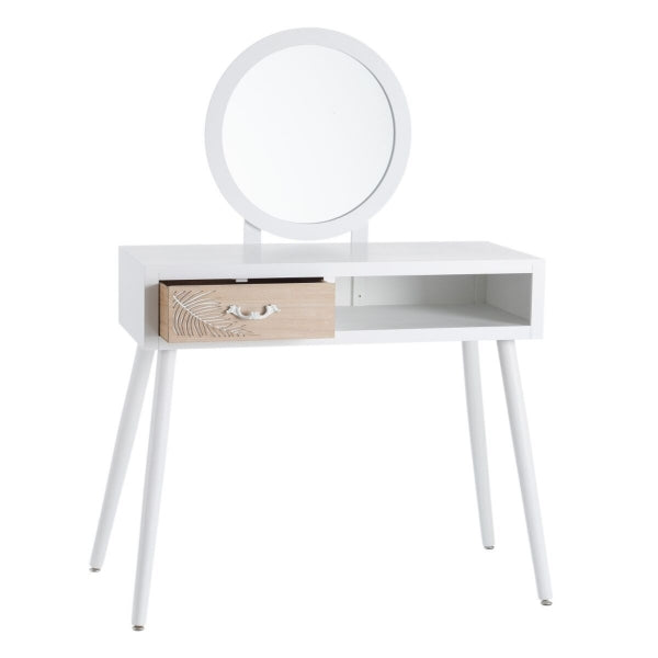 Coiffeuse Design Scandinave Bois Naturel Blanc (90 x 40 x 79 cm)