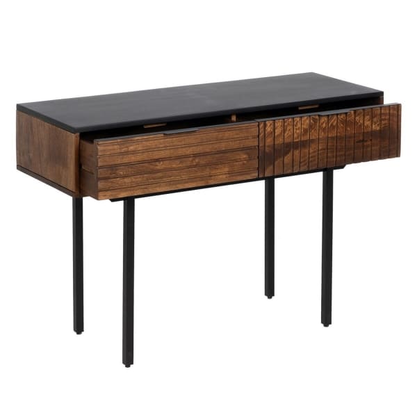 Ethnic Console Furniture in Brown and Black Solid Wood