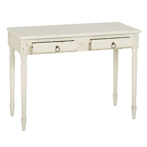 Meuble Console Shabby Chic en Bois Vieilli Blanc