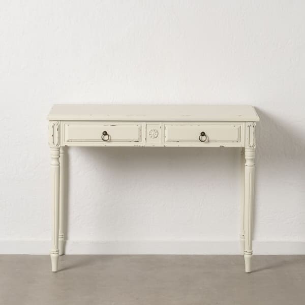 Meuble Console Shabby Chic en Bois Vieilli Blanc