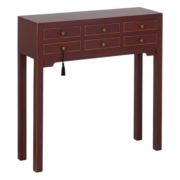 Oriental Drawer Console in Burgundy Wood