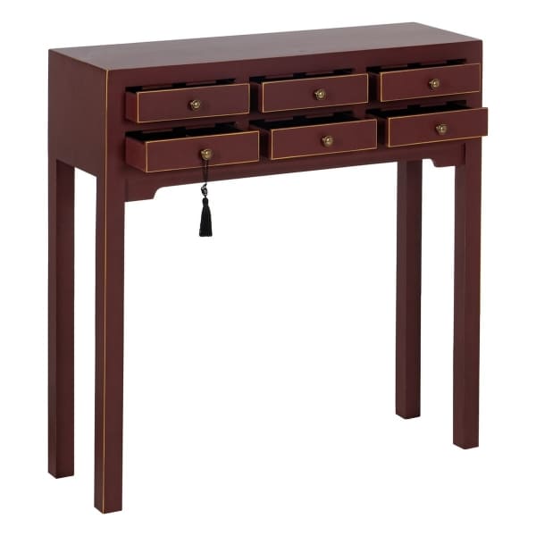 Oriental Drawer Console in Burgundy Wood