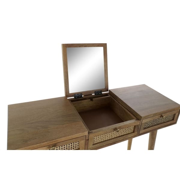 Coiffeuse en Cannage et Bois de Manguier avec Miroir Amovible