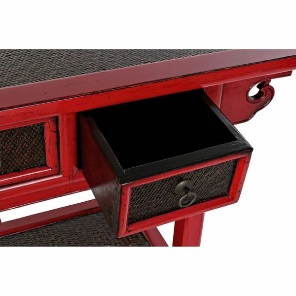 Small Chinese Console in Red Metal and Brown Wood