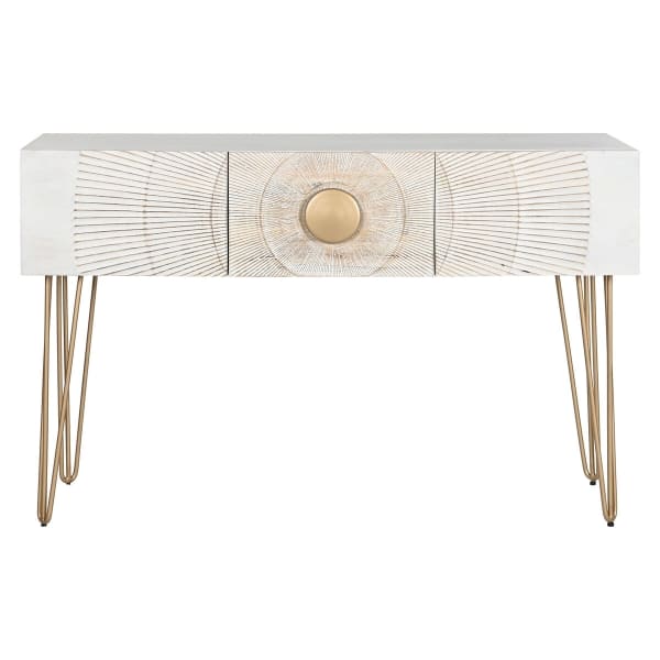 Console d'entrée Mandala Indien en Bois Blanc et Doré