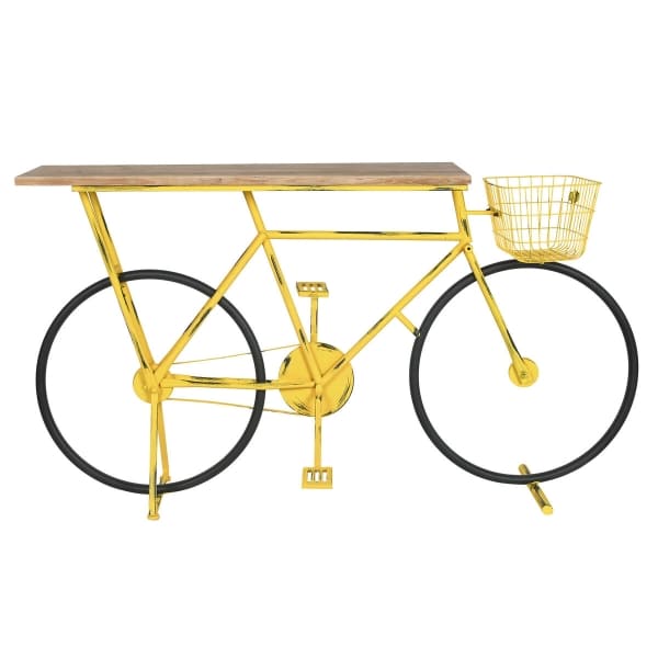 Meuble Console Bicyclette Jaune Métal et Bois