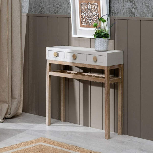 Console Design Japonais "TAKOCHI" Taupe et Bois Naturel