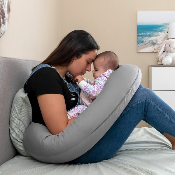 Coussin d'Allaitement Multifonction en Coton Gris ING