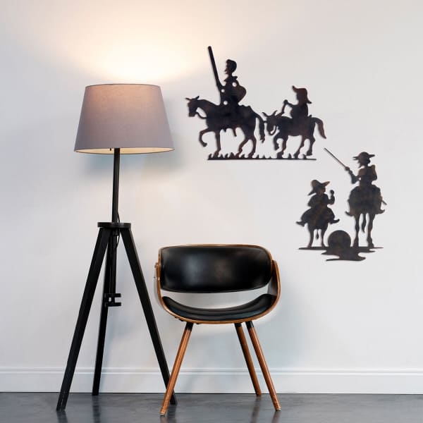 Décoration Murale Don Quichotte sur son Cheval en Métal Noir ( 0,1 x 80 x 63 cm)