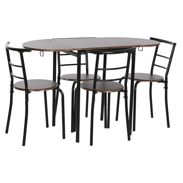 Ensemble Table Pliante + 4 Chaises en Bois et Métal Noir Home Decor