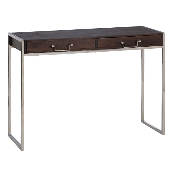 Set of 3 Industrial Design Console Tables in Brown Wood and Metal