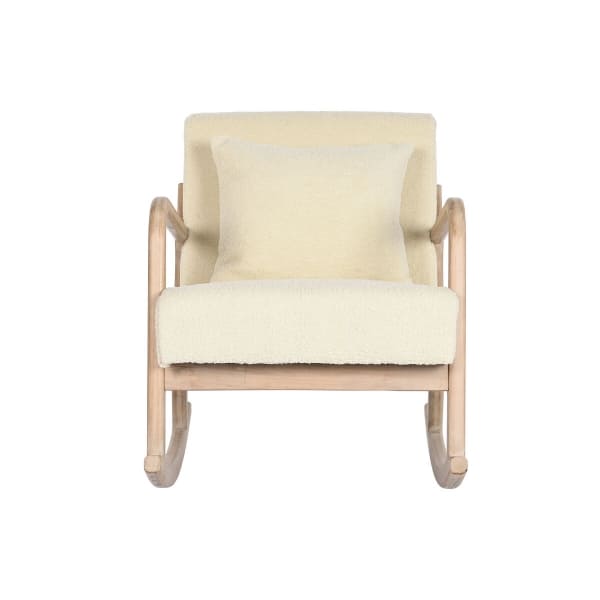 Mecedora Country Chic Tejido Bouclette Blanco y Madera