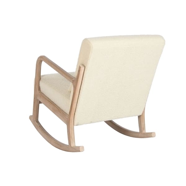 Fauteuil à Bascule Campagne Chic Tissu Bouclette Blanc et Bois Vue de Dos