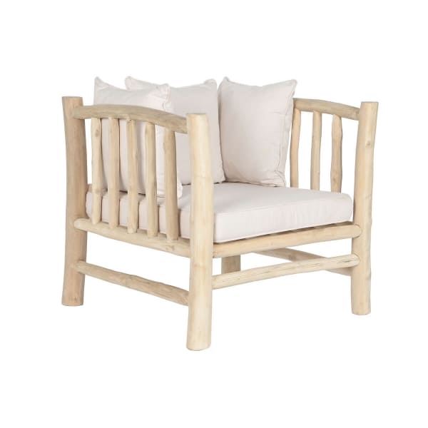 Fauteuil Bohème Chic en Bois de Teck et Coussins Blanc