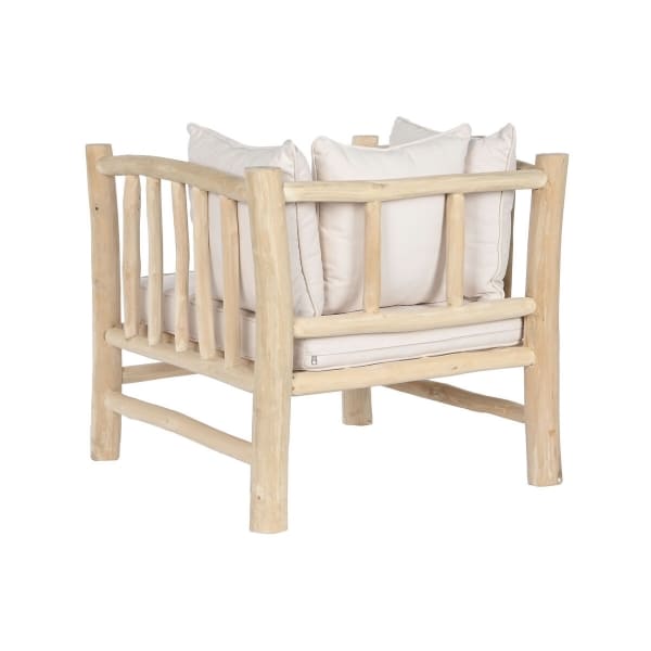 Fauteuil Bohème Chic en Bois de Teck et Coussins Blanc