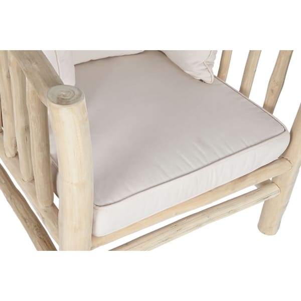 Fauteuil Bohème Chic en Bois de Teck et Coussins Blanc