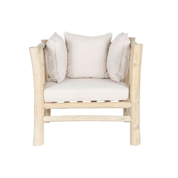 Fauteuil Bohème Chic en Bois de Teck et Coussins Blanc