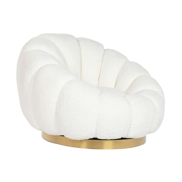 Fauteuil Coquillage Pivotant Bouclette Blanc et Doré