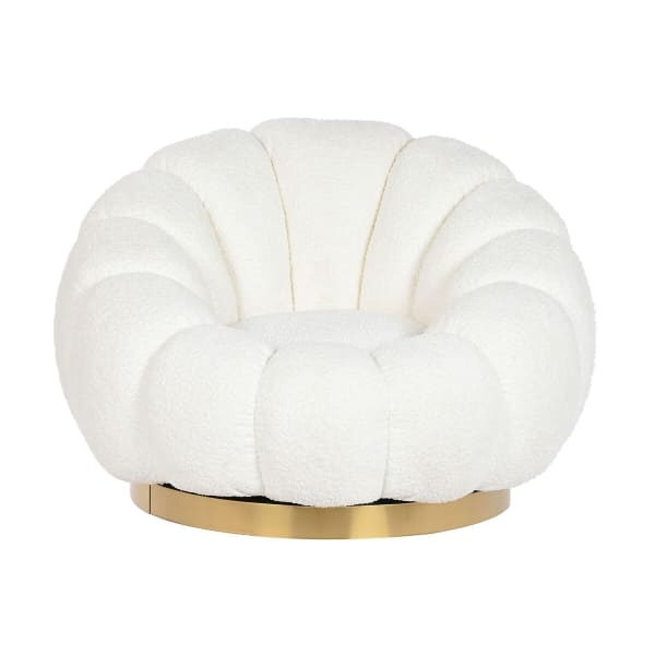 Fauteuil Coquillage Pivotant Bouclette Blanc et Doré