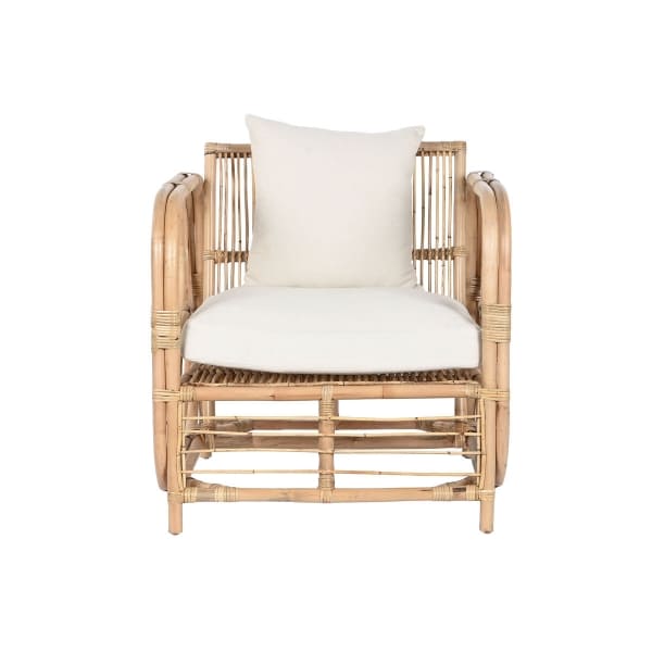 Fauteuil en Rotin Naturel Design et Coussin Blanc