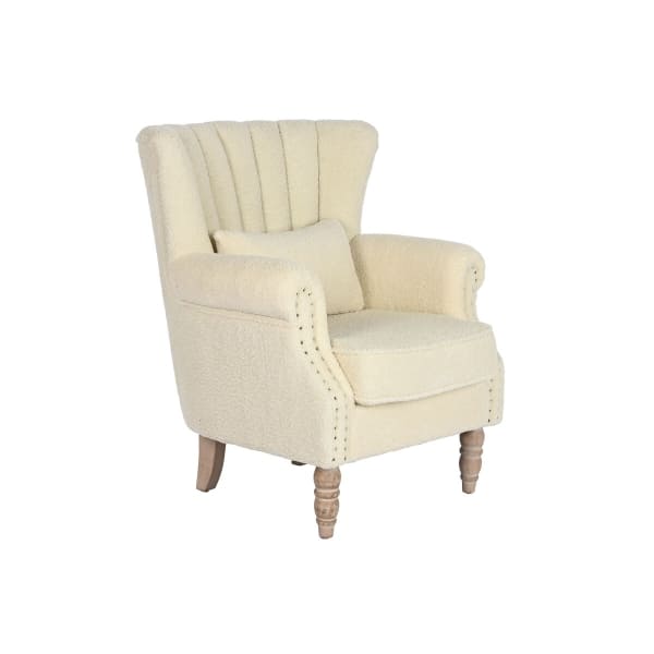 Fauteuil Traditionnel à Accoudoirs Boucles Beige et Bois