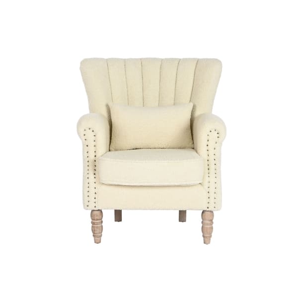 Fauteuil Traditionnel à Accoudoirs Boucles Beige et Bois