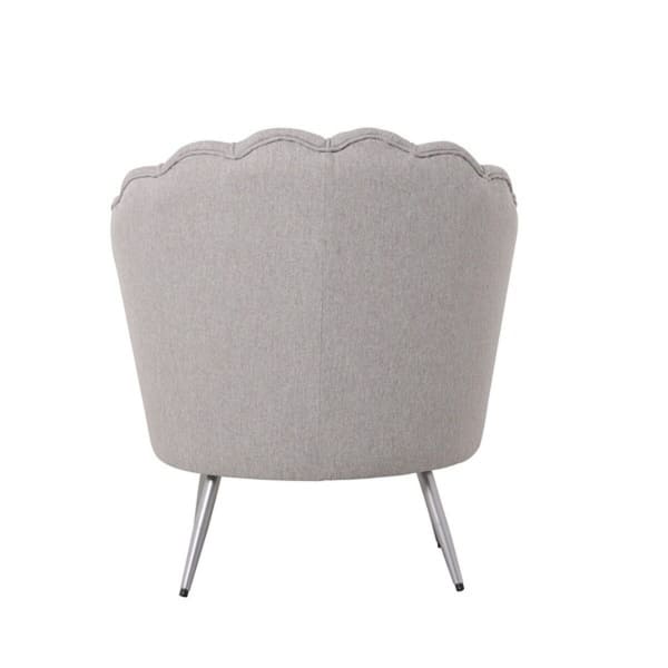 Fauteuil Coquillage en Tissu Gris et Métal Argenté