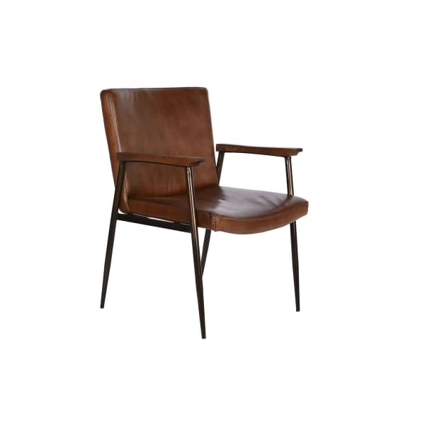 Fauteuil Vintage en Cuir Marron et Fer Noir