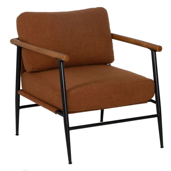 Fauteuil Bouclette Marron et Accoudoirs en Bois