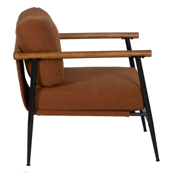 Fauteuil Bouclette Marron et Accoudoirs en Bois