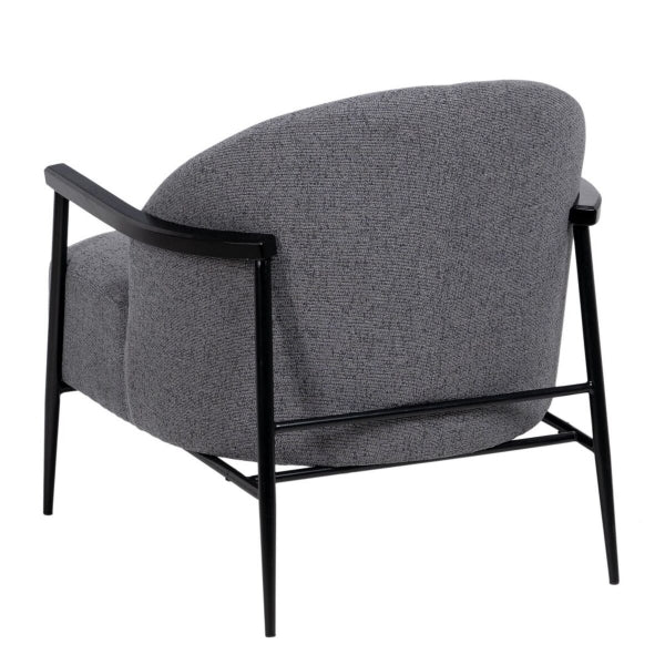 Sillón de diseño contemporáneo con reposabrazos grises y madera negra