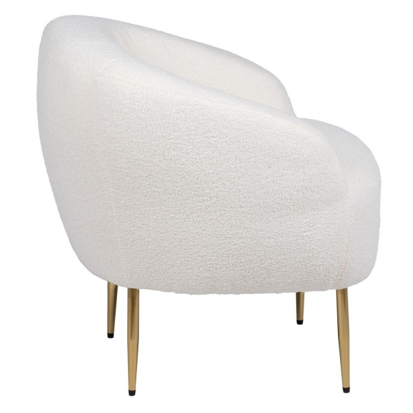 Sillón Contemporáneo Home Decor Fleece Blanco y Metal Dorado