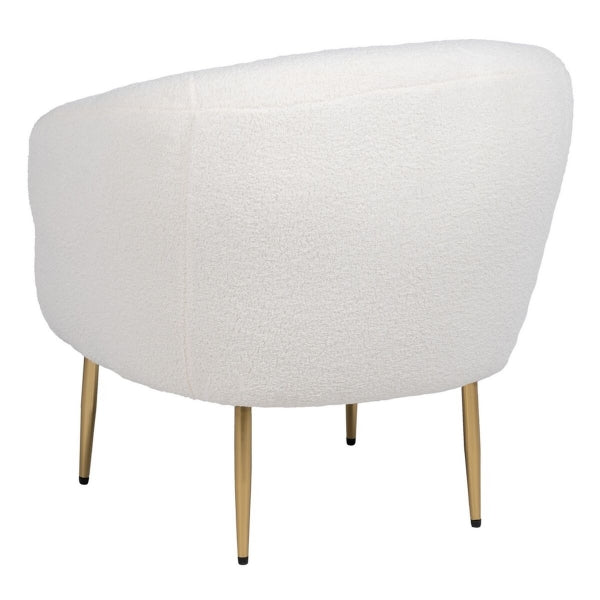 Sillón Contemporáneo Home Decor Fleece Blanco y Metal Dorado