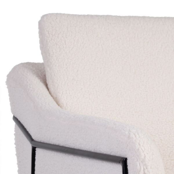 Fauteuil Contemporain Tissu Bouclette Beige et Métal Noir