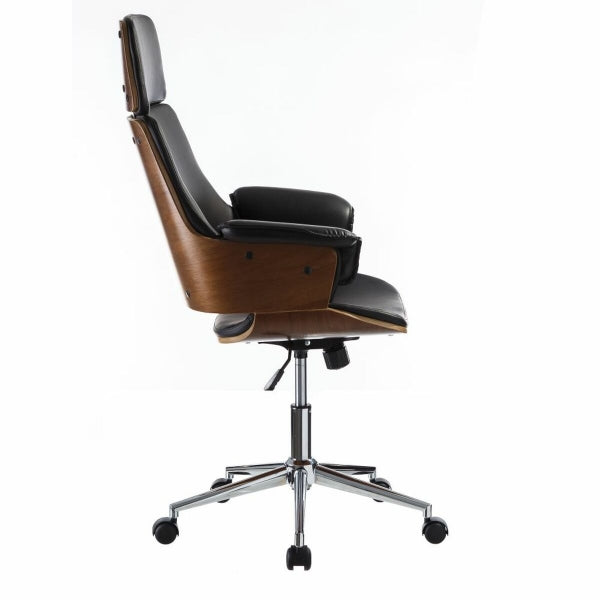 Fauteuil de Bureau Contemporain à accoudoirs Bois et Cuir Noir