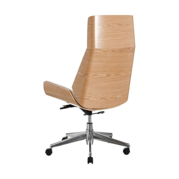 Fauteuil de Bureau Contemporain Bois et Cuir Blanc