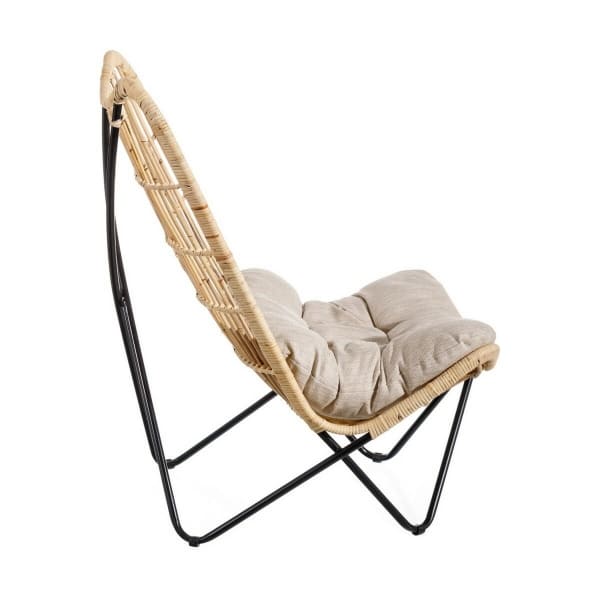 Fauteuil Relax Design Bali Fibre Naturelle Tressée et Métal Noir