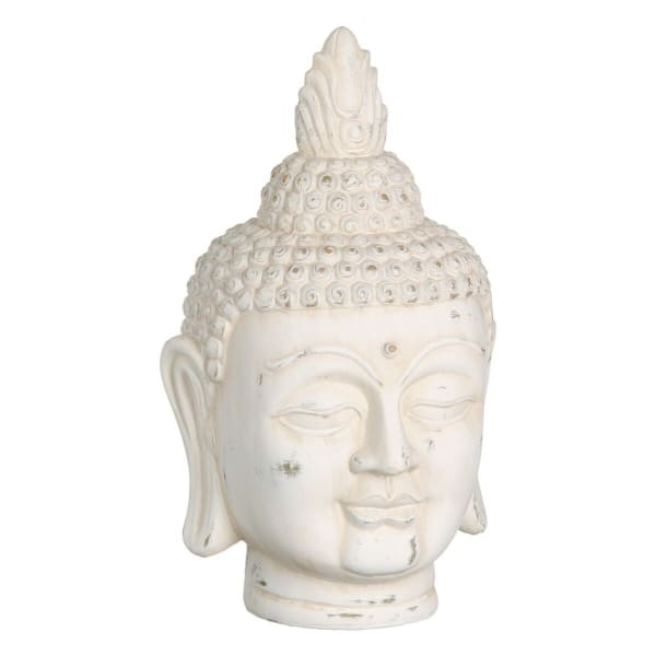 Tête de Bouddha Décorative en Terre Cuite Blanche (24,5 x 24,5 x 41 cm)