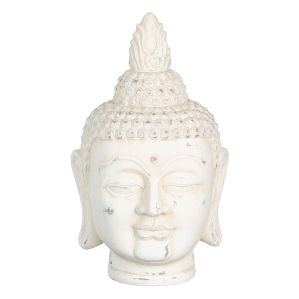 Tête de Bouddha Décorative en Terre Cuite Blanche (24,5 x 24,5 x 41 cm)