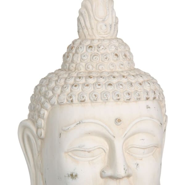 Tête de Bouddha Décorative en Terre Cuite Blanche (24,5 x 24,5 x 41 cm)