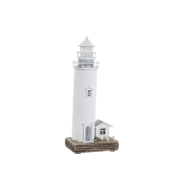 Figurine de Phare Lumineux en Bois et Métal Blanc (30 x 13 x 8 cm)