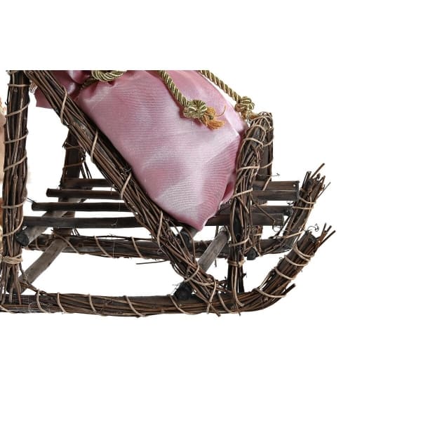 Decorative Figurine White and Pink Santa Claus and Wooden Sleigh 42 x 22 x 50 cm