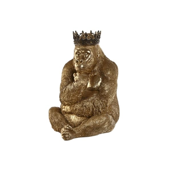 Statue de Gorille Doré avec une Couronne en Résine (42,5 x 36 x 52 cm)