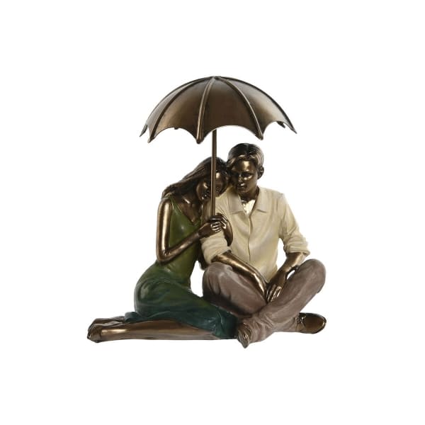 Figurine décorative d'un couple sous un parapluie en résine bronze et doré