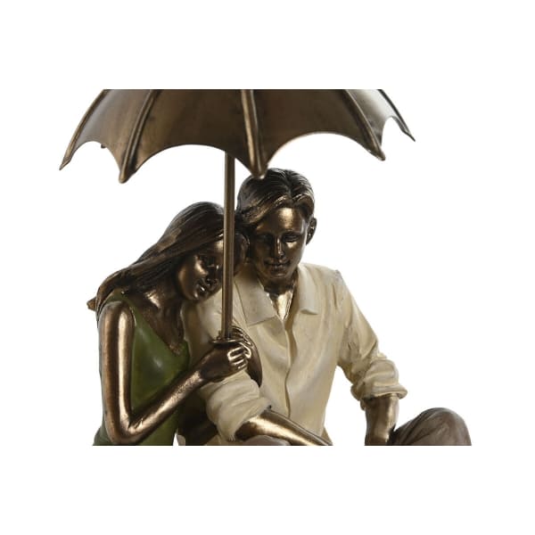 Figurine décorative d'un couple sous un parapluie en résine bronze et doré