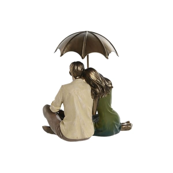 Figurine décorative d'un couple sous un parapluie en résine bronze et doré