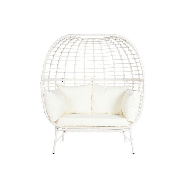 Grand Fauteuil Balinais de Jardin 2 Places en Rotin Synthétique Blanc Home Decor