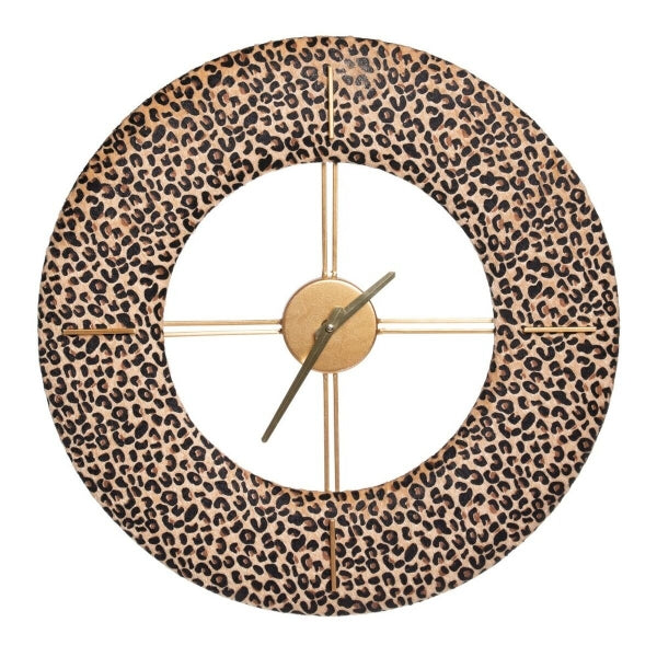 Reloj de Pared Diseño Decoración Hogar Tela Leopardo y Oro (48 x 4 x 48 cm) 