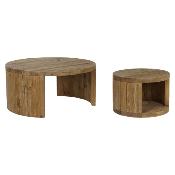 Jeu de 2 tables Basses Emboitables Rondes en Bois de Pin