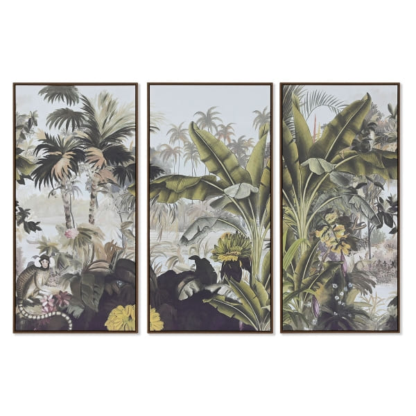 Jeu de 3 Tableaux Forêt Tropicale Vert et Jaune